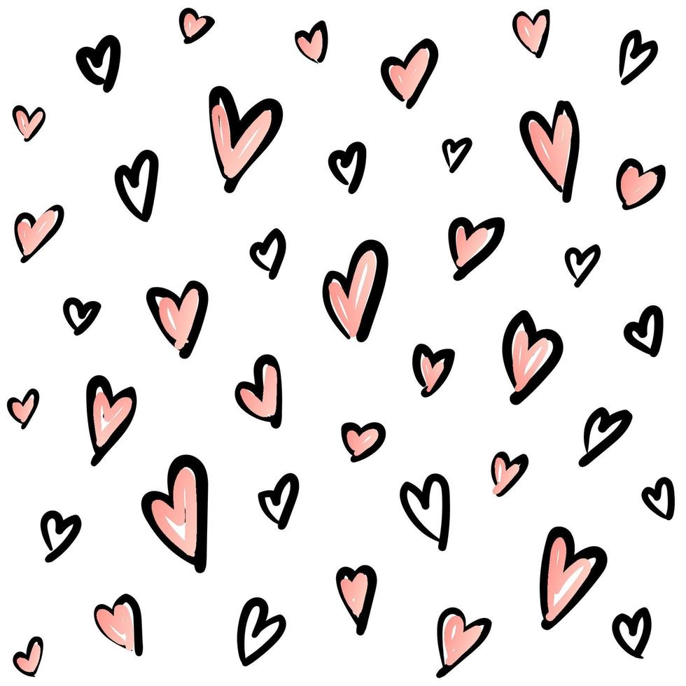Doodle hearts on white seamless pattern. Love background. Vector illustration.