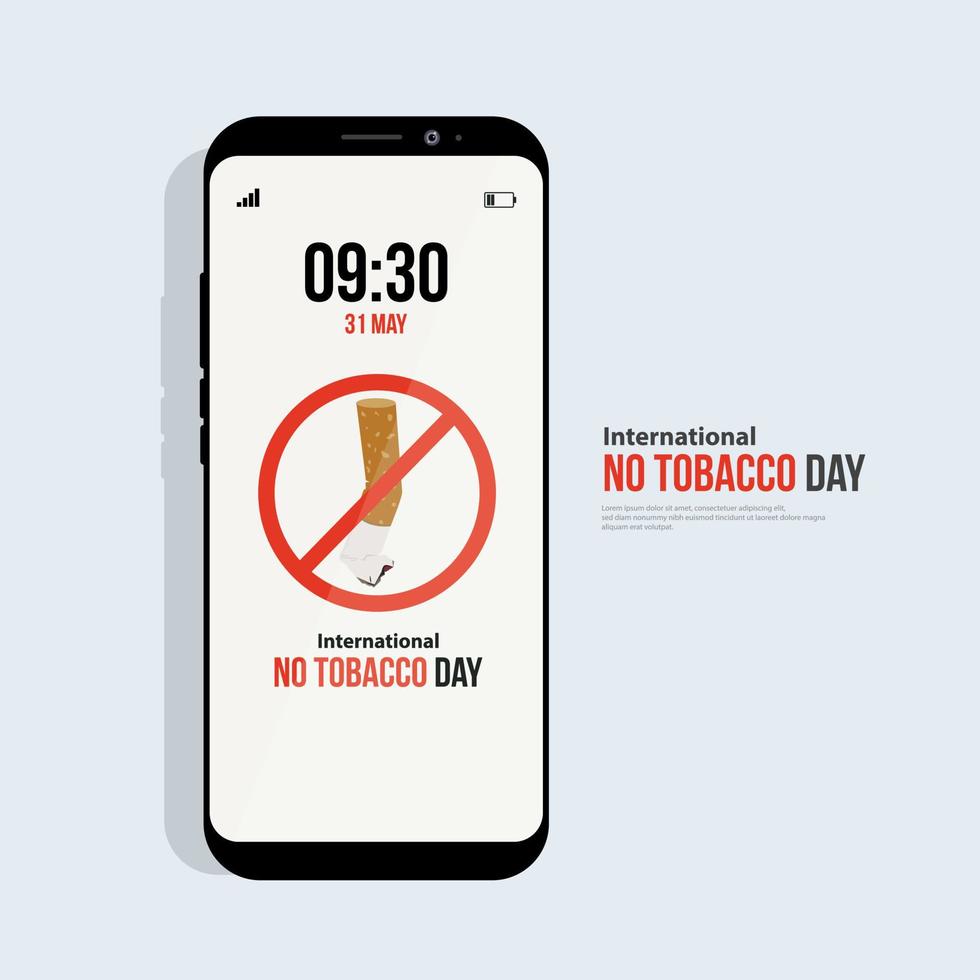 ilustración plana del día internacional contra el tabaco. concepto de teléfono móvil vector