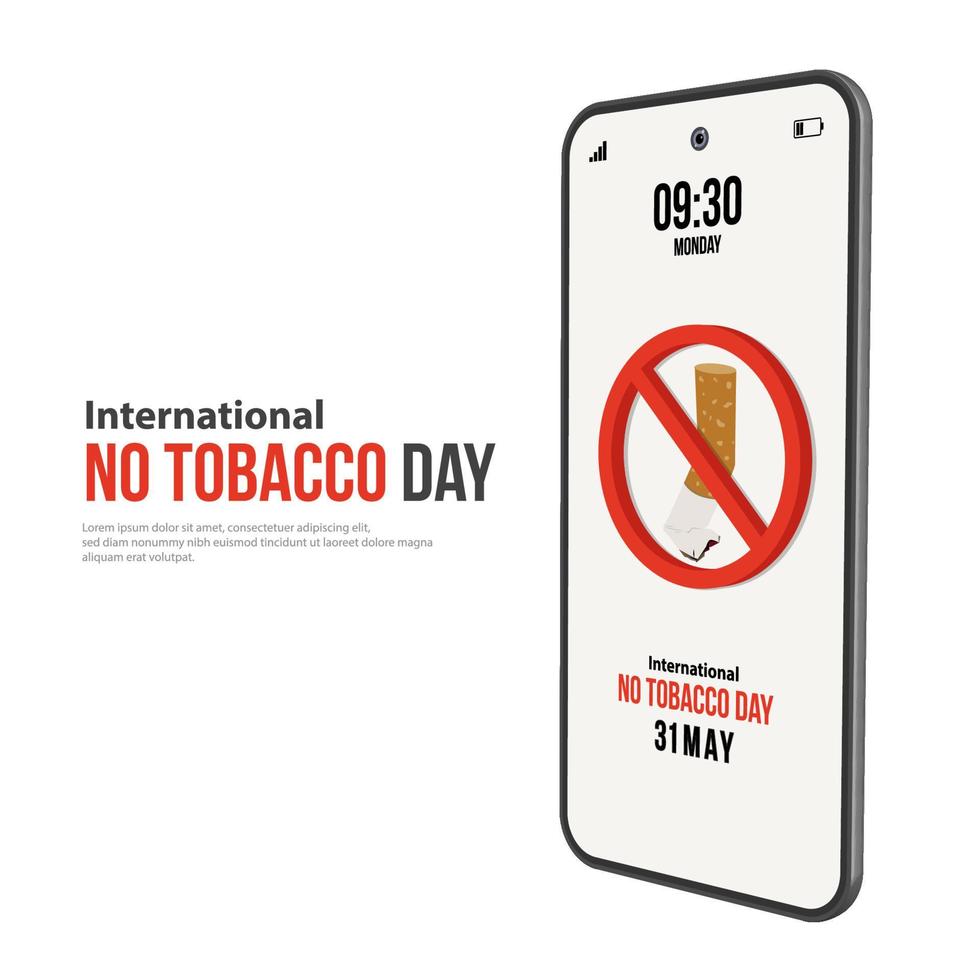 International No Tobacco Day isometric illustration. mobile phone concept vector