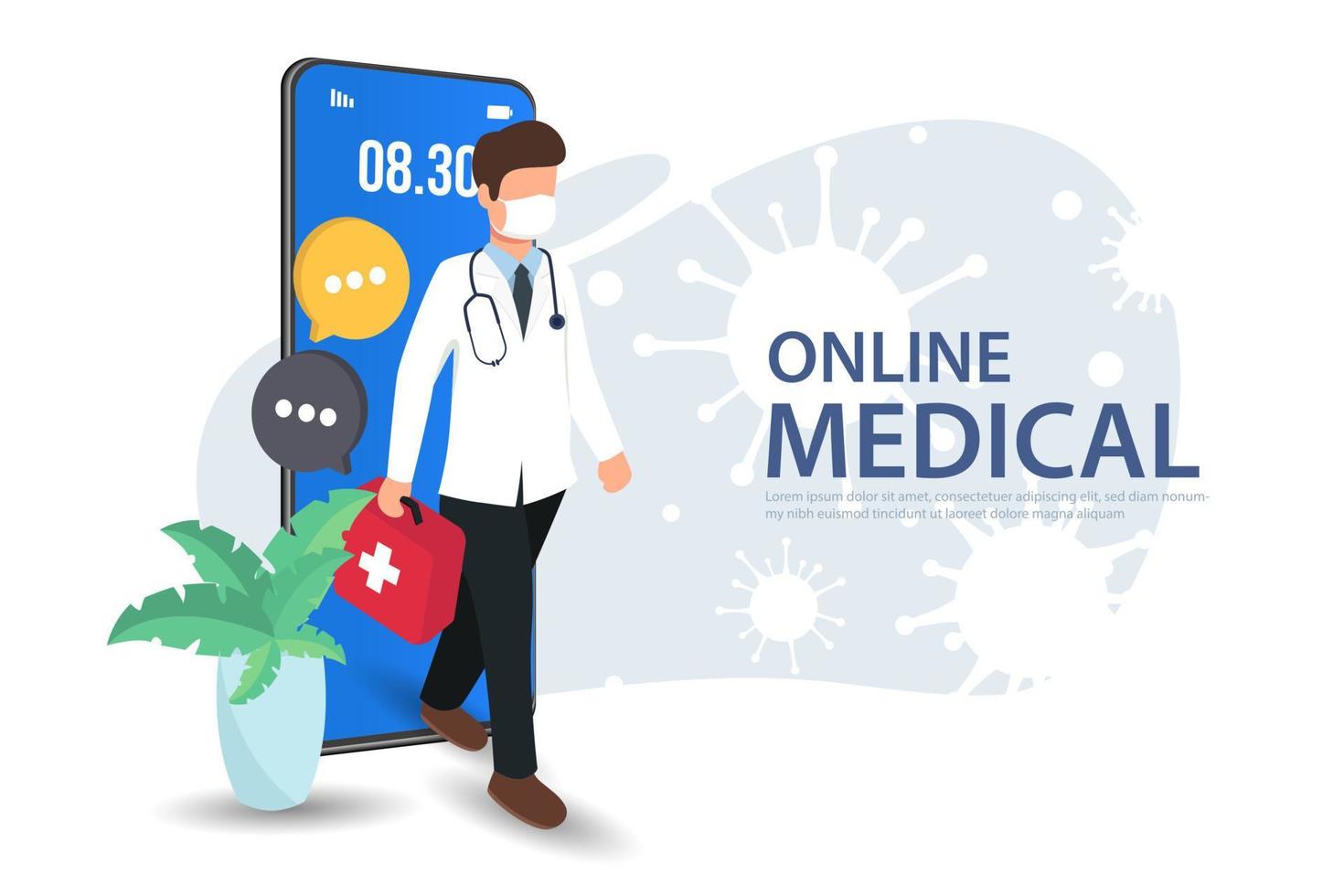 smartphone screen with female therapist on chat in messenger and an online consultation. Vector flat illustration. Ask doctor. Online medical advise or consultation service, tele medicine, cardiology