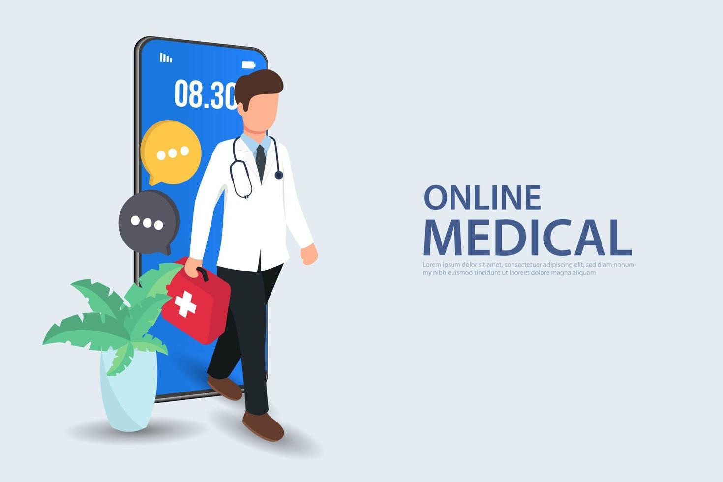 smartphone screen with female therapist on chat in messenger and an online consultation. Vector flat illustration. Ask doctor. Online medical advise or consultation service, tele medicine, cardiology