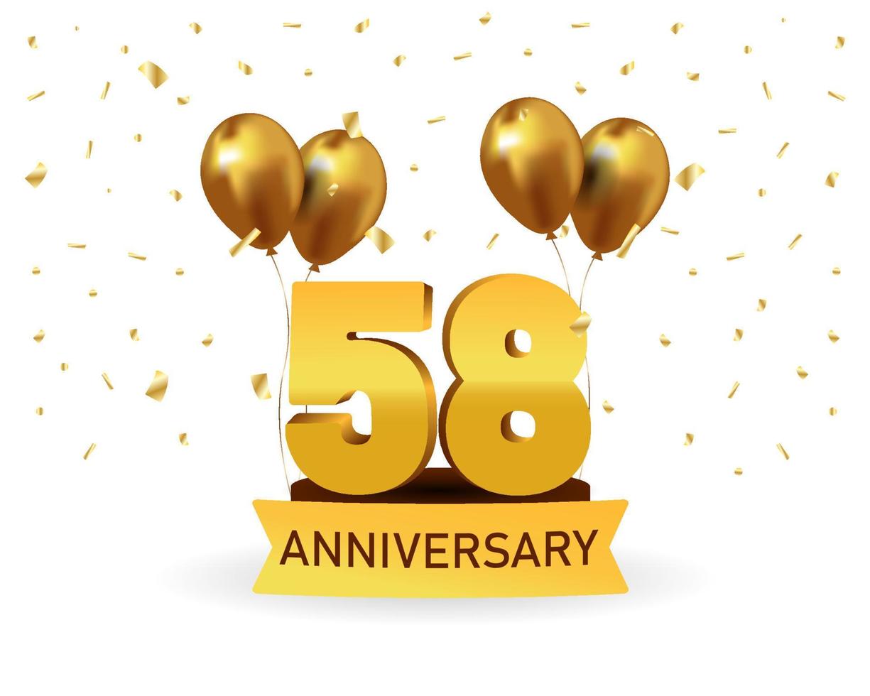 58 Anniversary gold numbers with golden confetti. Celebration anniversary event party template. vector