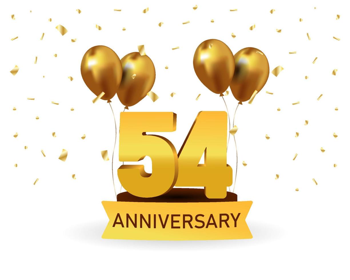 54 Anniversary gold numbers with golden confetti. Celebration anniversary event party template. vector