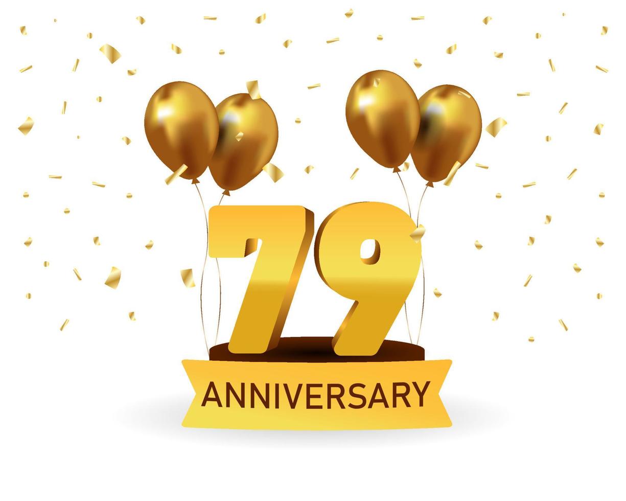 79 Anniversary gold numbers with golden confetti. Celebration anniversary event party template. vector