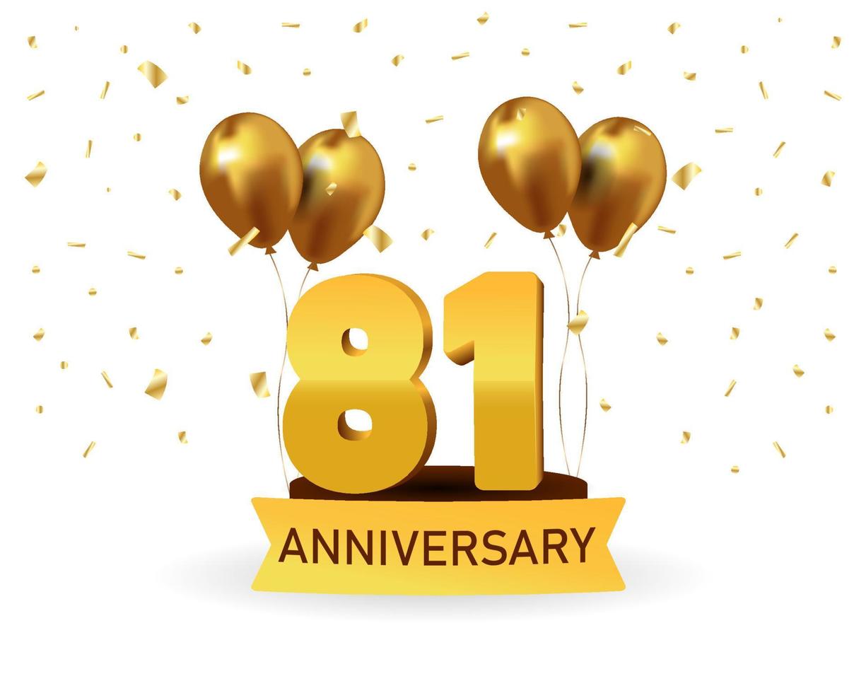 81 Anniversary gold numbers with golden confetti. Celebration anniversary event party template. vector