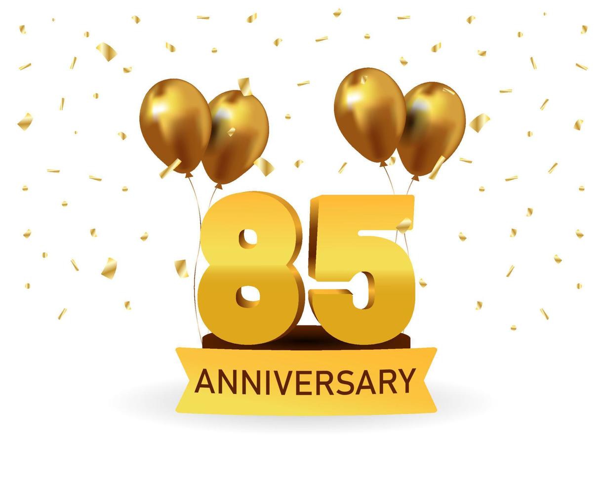 85 Anniversary gold numbers with golden confetti. Celebration anniversary event party template. vector