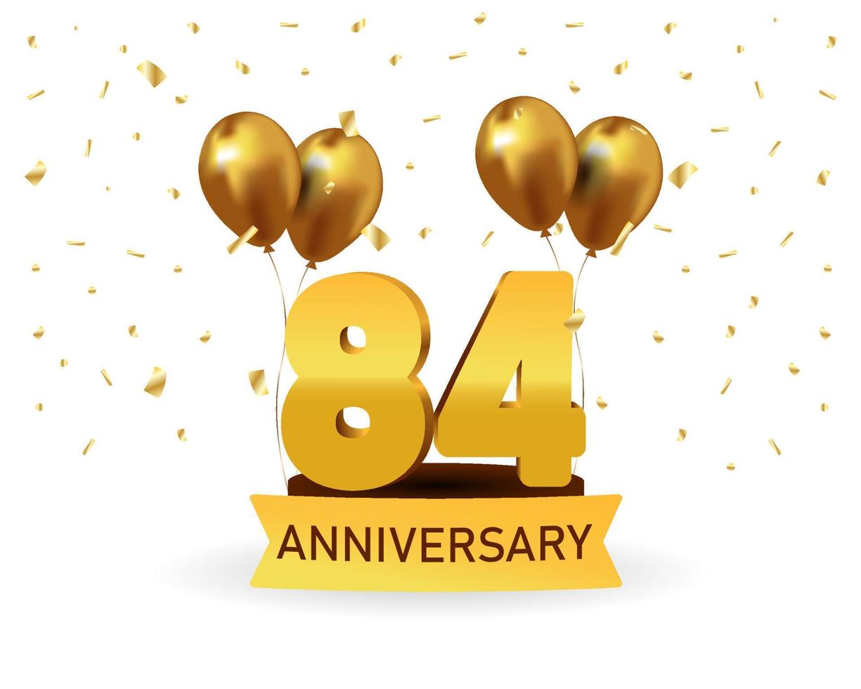 84 Anniversary gold numbers with golden confetti. Celebration anniversary event party template. vector