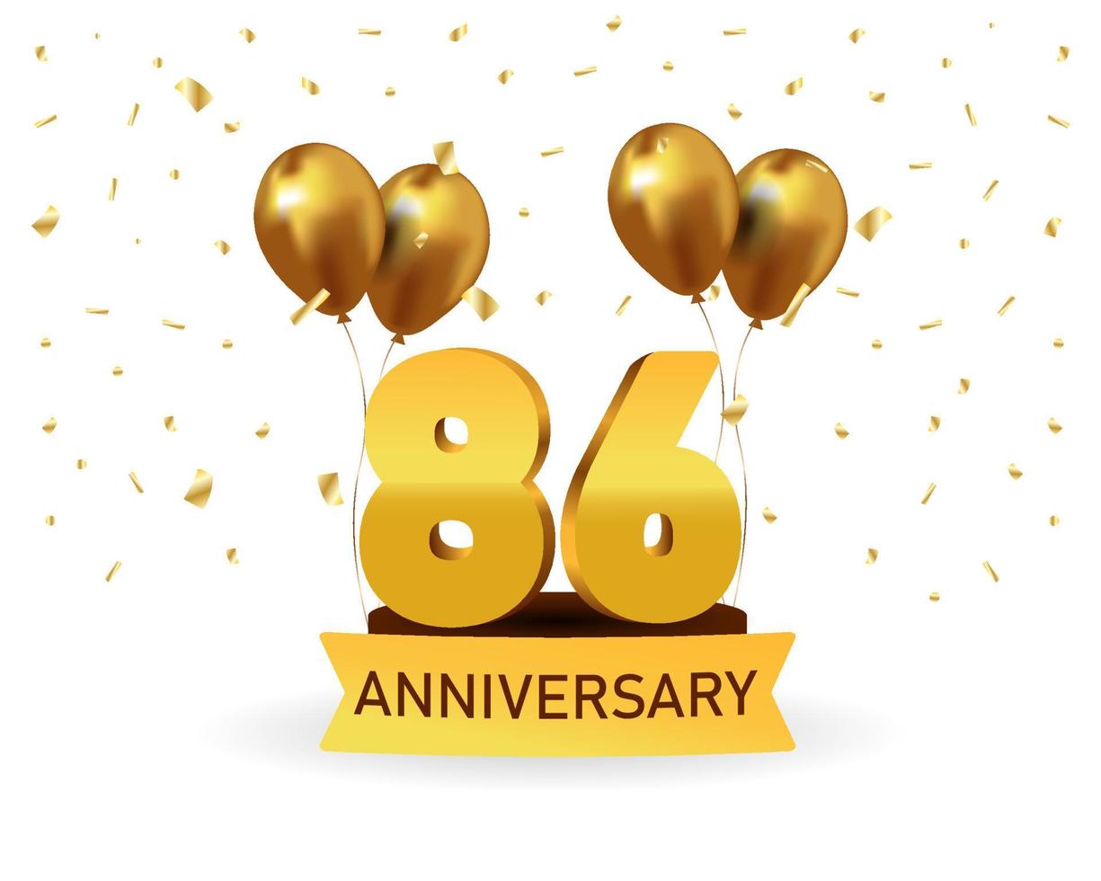 86 Anniversary gold numbers with golden confetti. Celebration anniversary event party template. vector