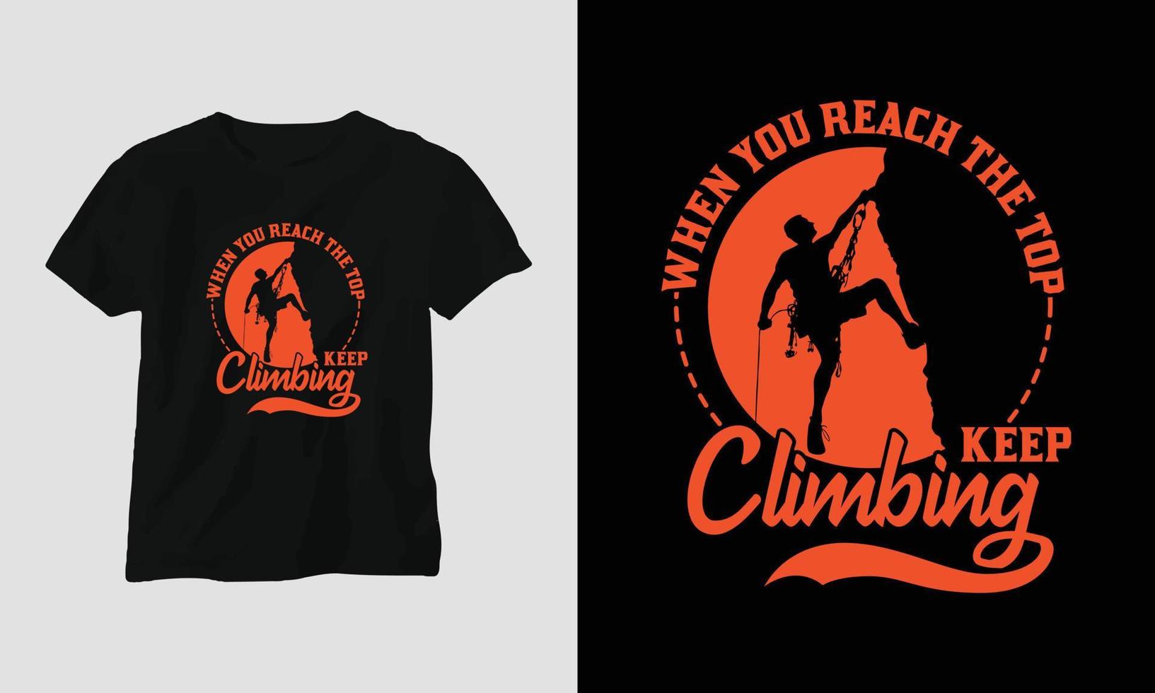 Climbing t-shirt design concept. Designed with Mountain, Silhouette, trees and vintage style. vector