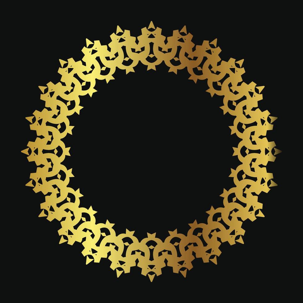 Decorative line art frame for design template. Elegant vector element Eastern style, place for text. Golden outline floral border. Lace illustration for invitations and greeting cards.