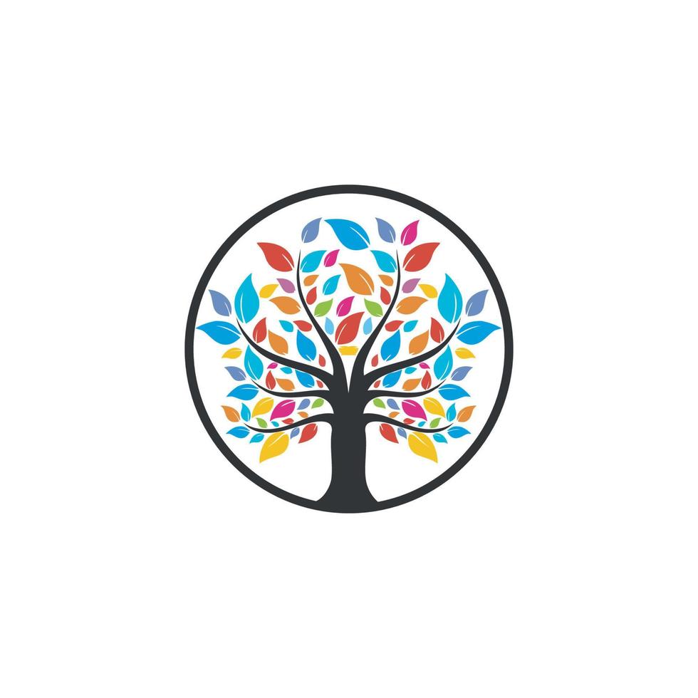 Tree logo illustration with circle badge element for business company. vector