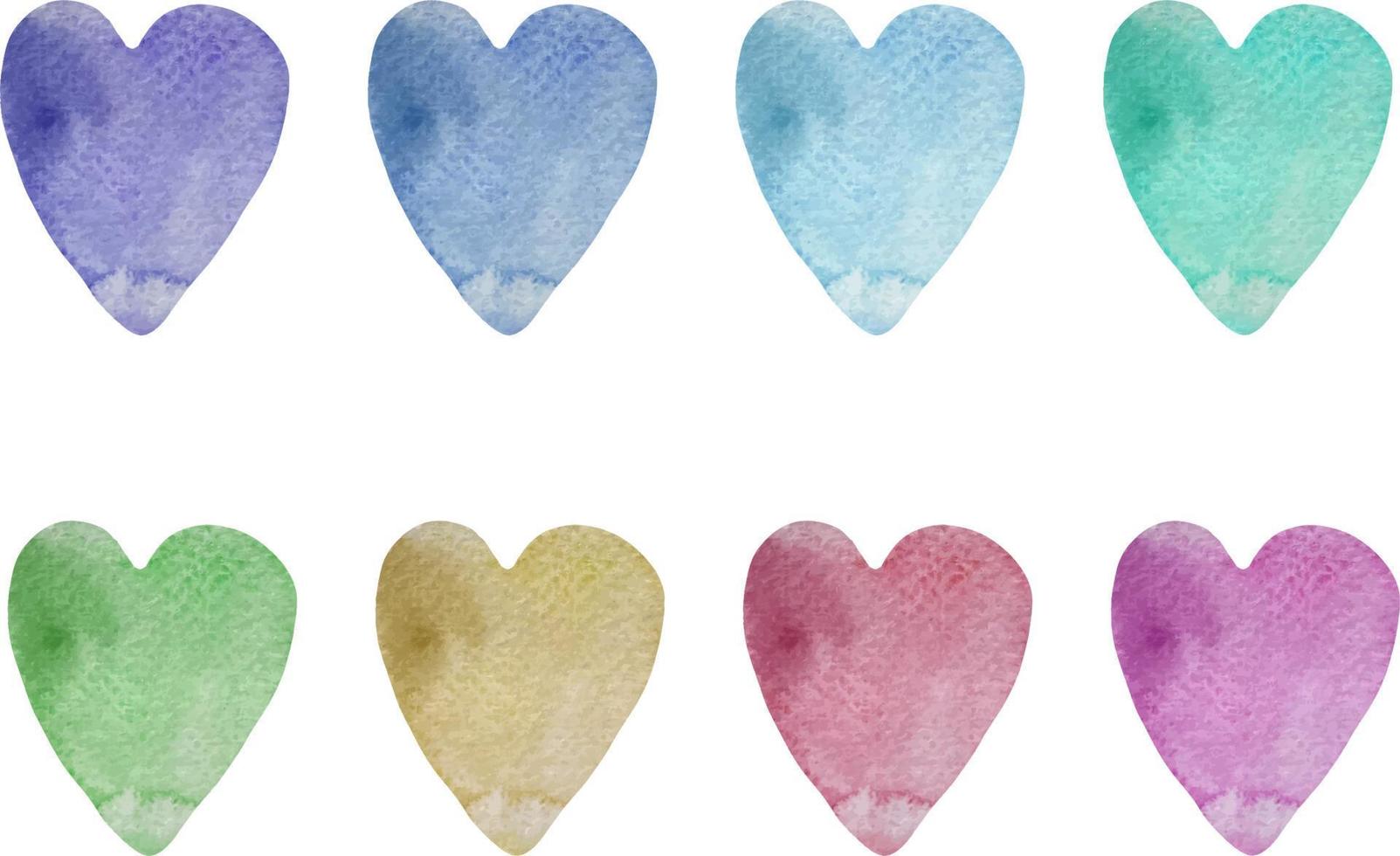 Watercolor rainbow colors hearts set. Romantic cute design element for valentines day card. vector