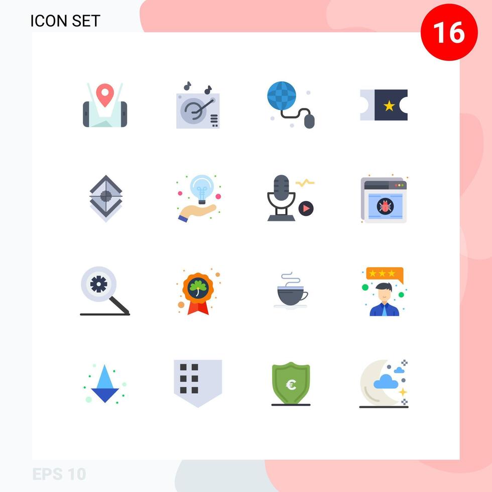 16 Universal Flat Color Signs Symbols of bulb stack internet layers arrange Editable Pack of Creative Vector Design Elements