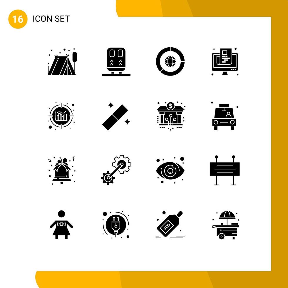 Solid Glyph Pack of 16 Universal Symbols of data screen coin online newspaper Editable Vector Design Elements