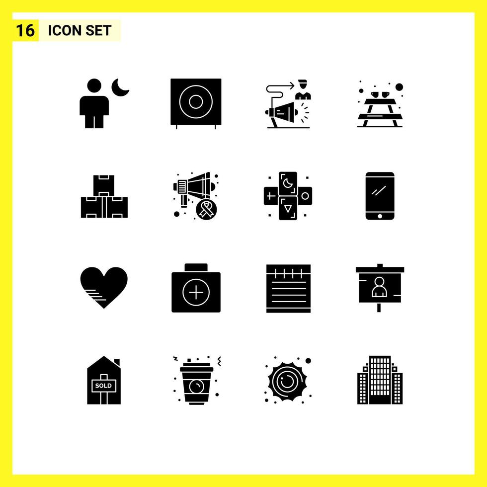 Set of 16 Modern UI Icons Symbols Signs for furniture bench products megaphone user Editable Vector Design Elements