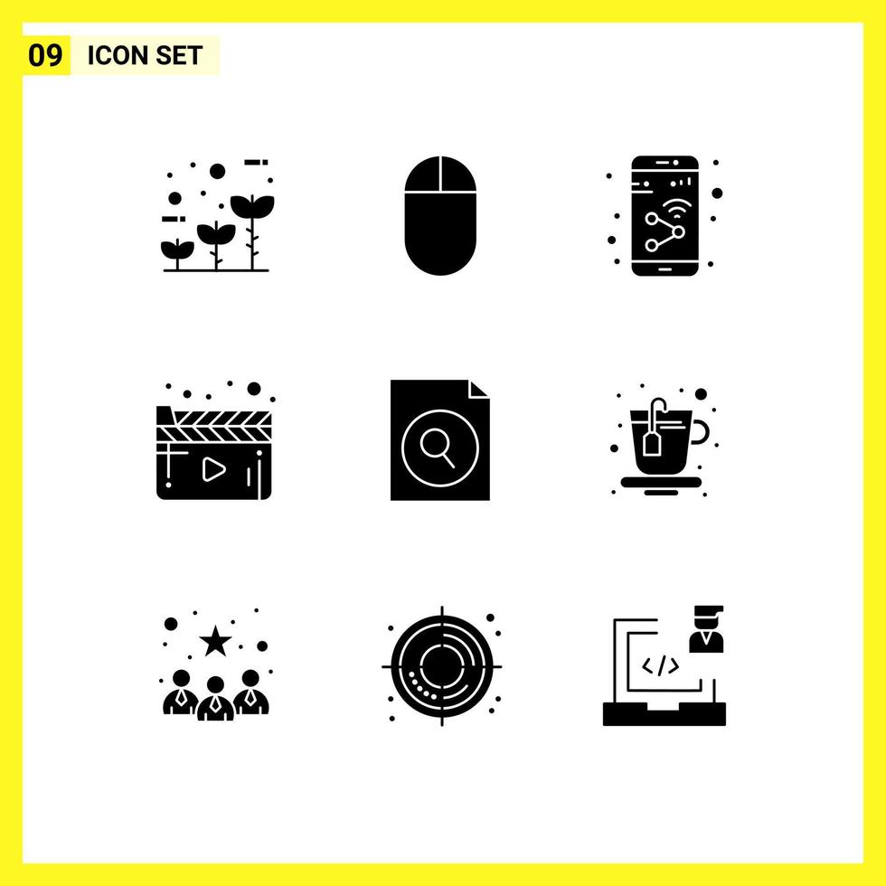 Modern Set of 9 Solid Glyphs and symbols such as search document mobile video movie Editable Vector Design Elements