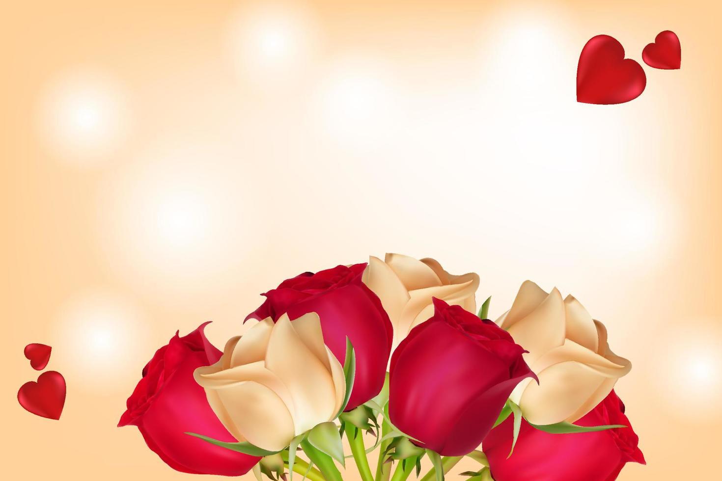 Bouquet of roses on a light background with copy space. Concept for valentine's day, birthday, mother's day, women's day. Universal holiday background. Vector image