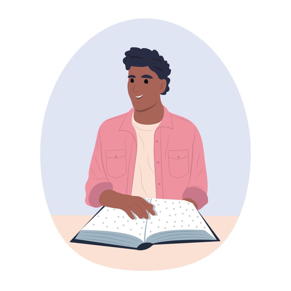 día nacional de la lectura en américa. leemos juntos. un joven afroamericano sonriente sostiene y lee un libro muy interesante. vector