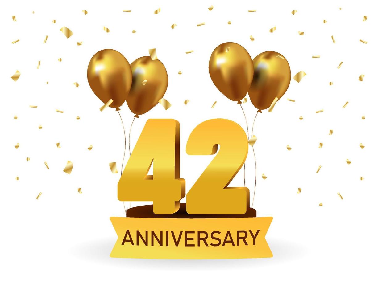 42 números de oro de aniversario con confeti dorado. plantilla de fiesta de evento de aniversario de celebración. vector