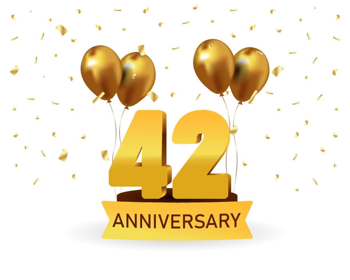 42 Anniversary gold numbers with golden confetti. Celebration anniversary event party template. vector