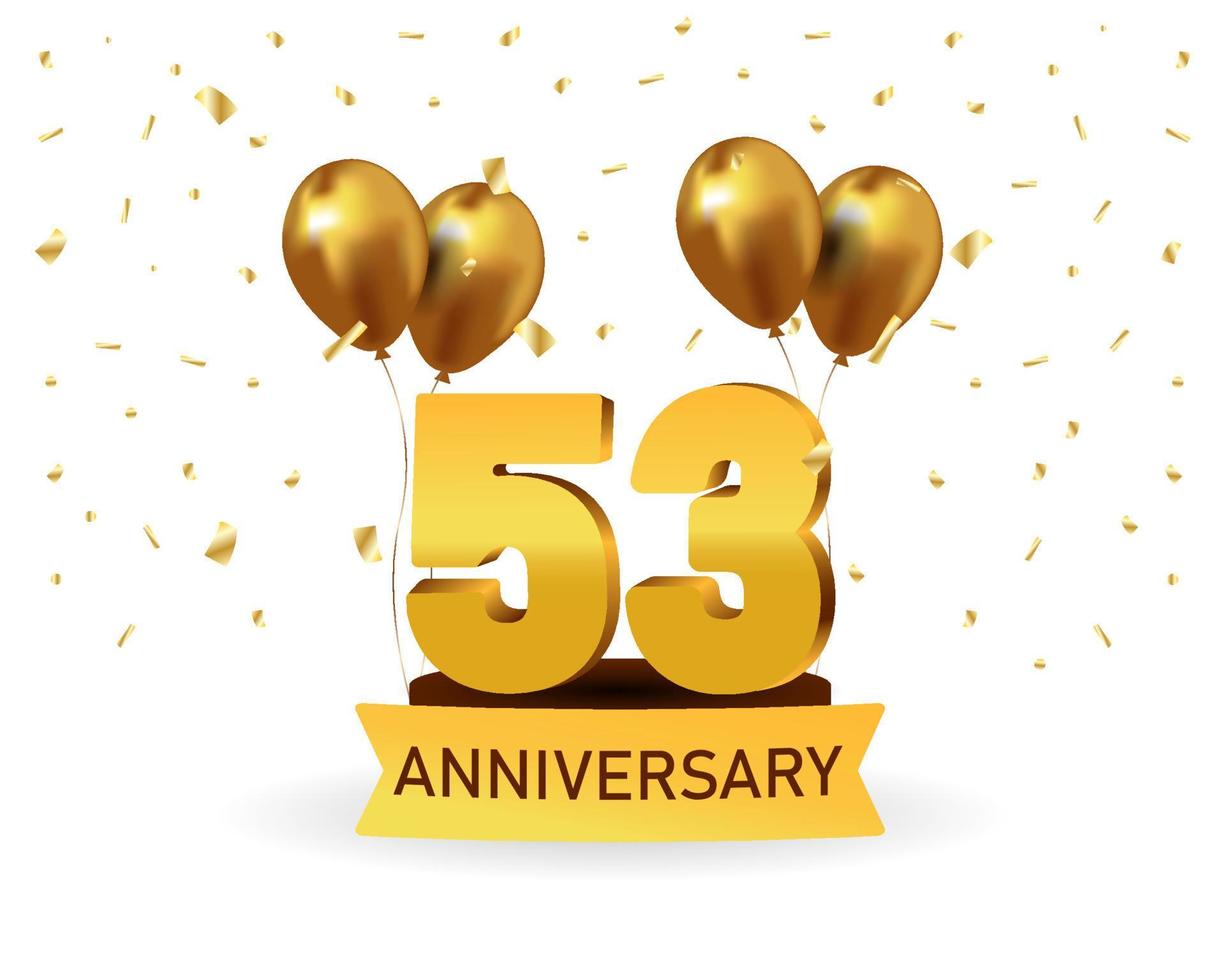 53 Anniversary gold numbers with golden confetti. Celebration anniversary event party template. vector