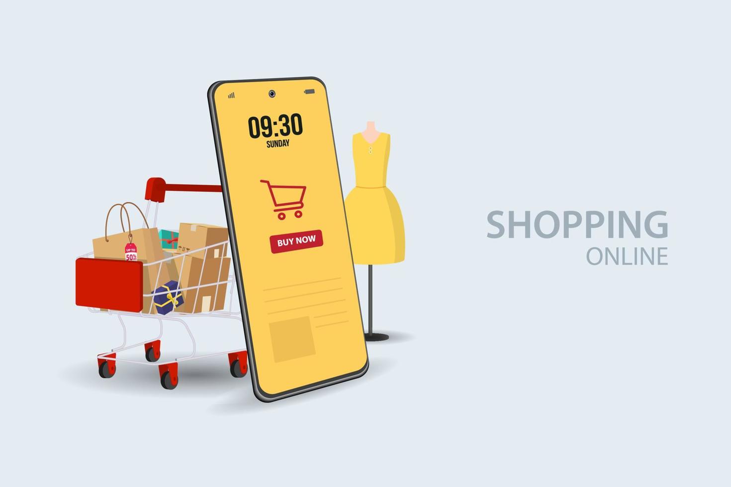 compras en línea en el sitio web o la aplicación móvil concepto vectorial marketing y marketing digital. vector