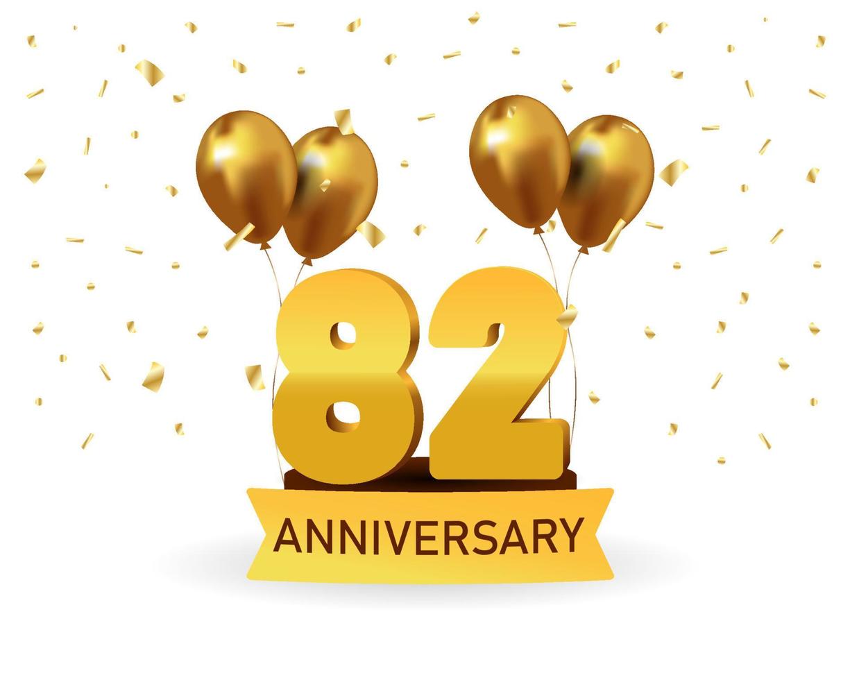 82 Anniversary gold numbers with golden confetti. Celebration anniversary event party template. vector