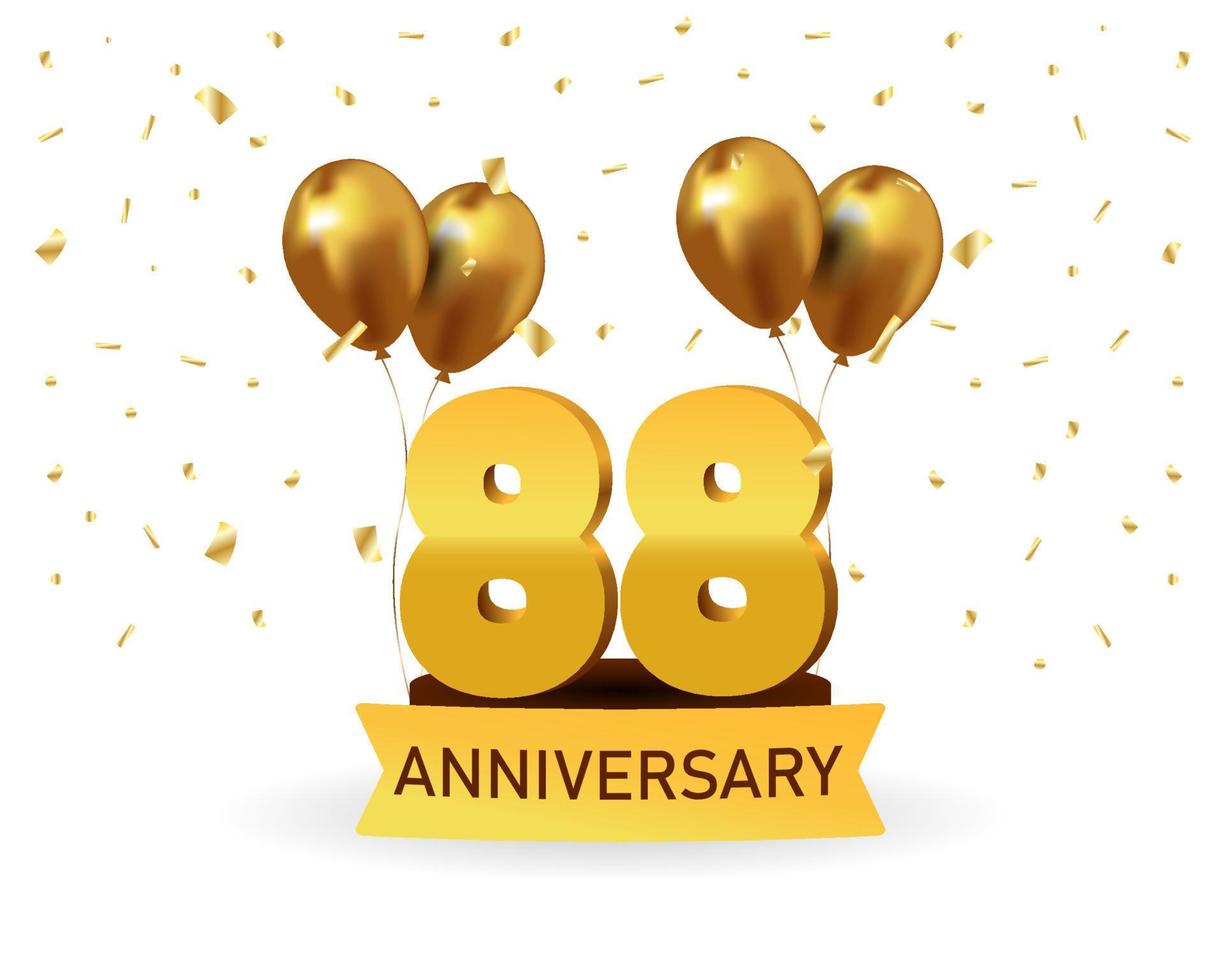 88 Anniversary gold numbers with golden confetti. Celebration anniversary event party template. vector