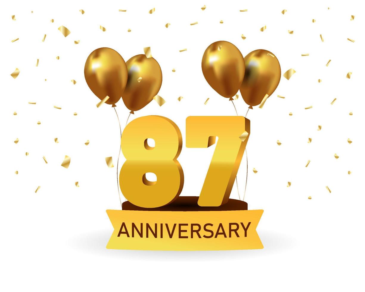 87 Anniversary gold numbers with golden confetti. Celebration anniversary event party template vector