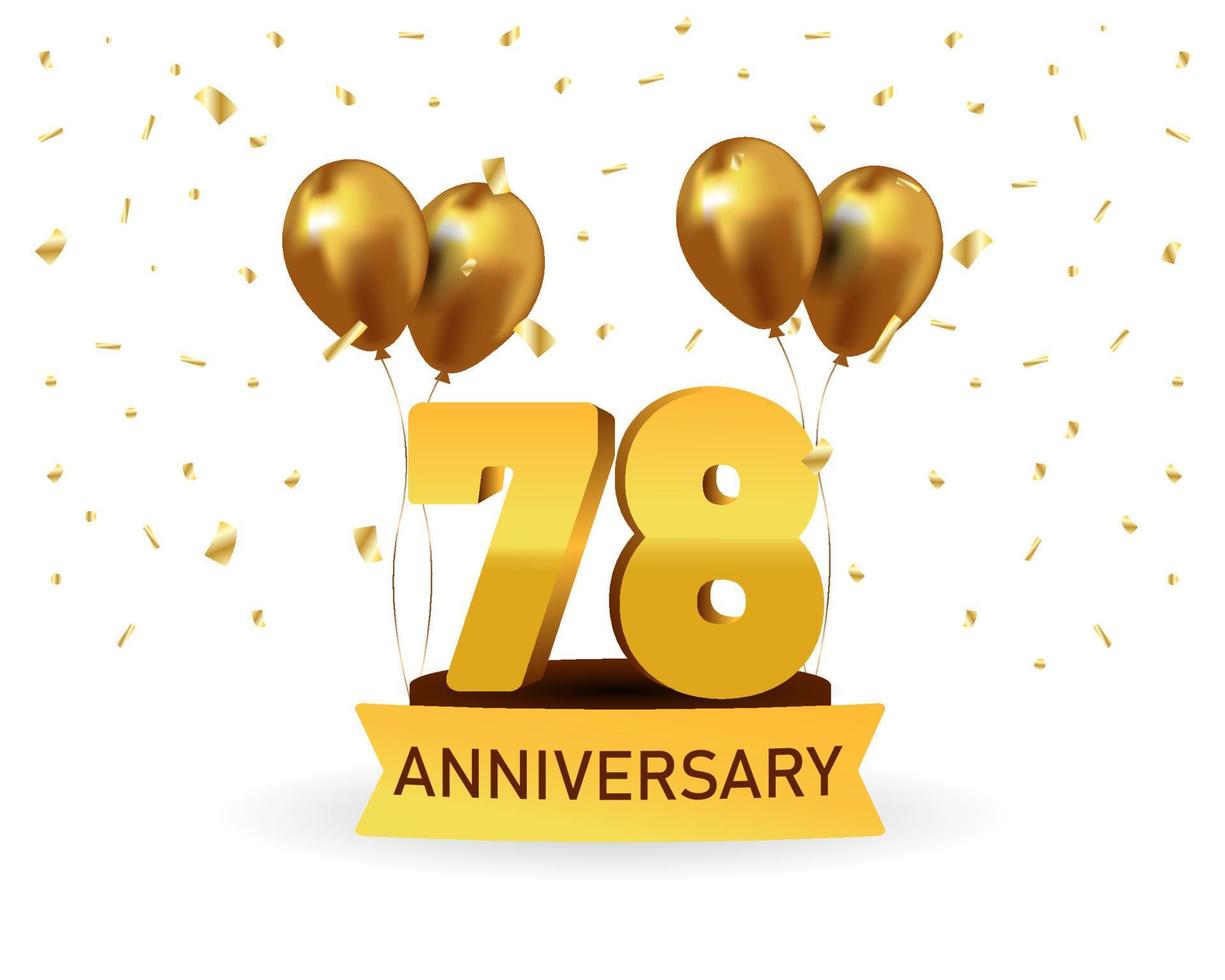 78 Anniversary gold numbers with golden confetti. Celebration anniversary event party template. vector