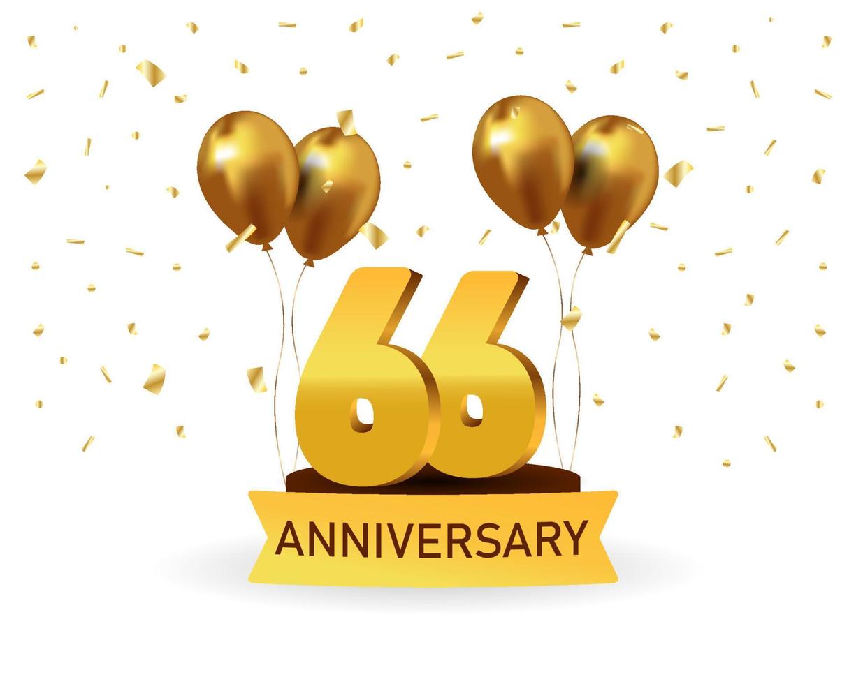 66 Anniversary gold numbers with golden confetti. Celebration anniversary event party template. vector