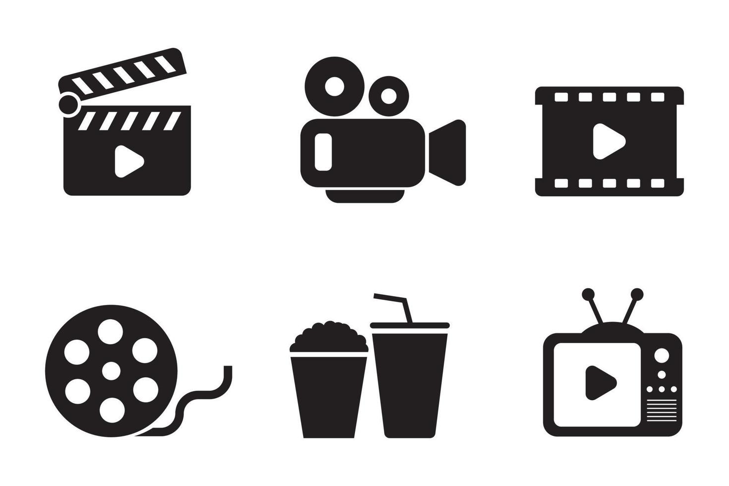 Set of movie and cinema icons with simple black design isolated on white background vector