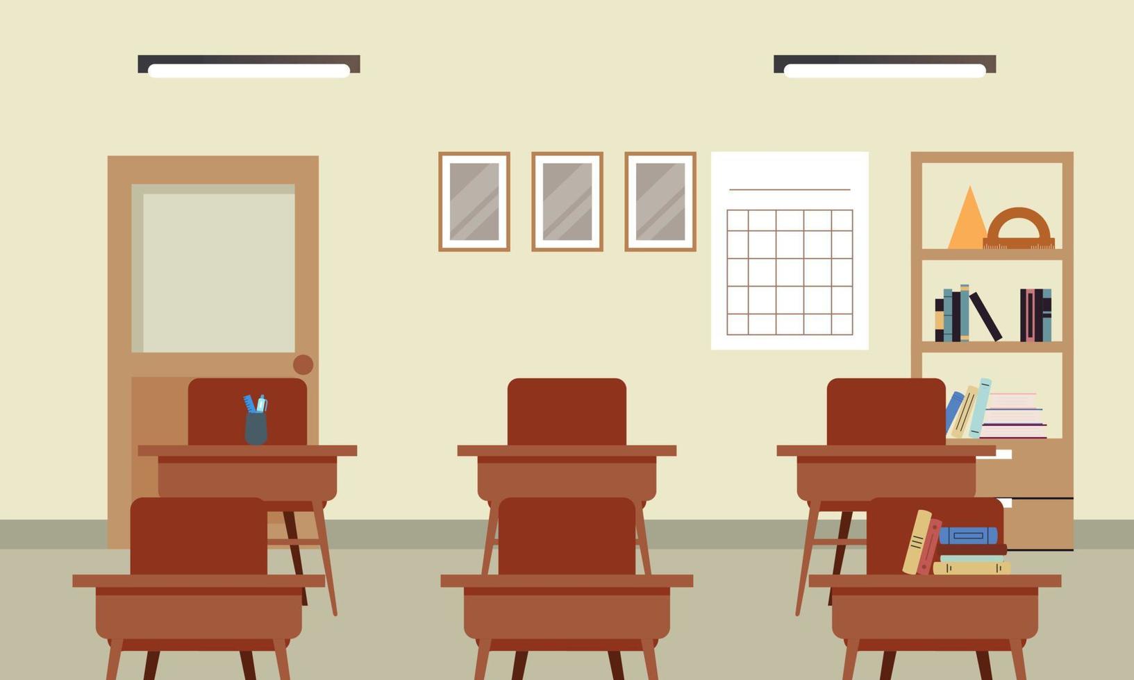 interior del aula, aula escolar vacía. fondo de educación escolar vector