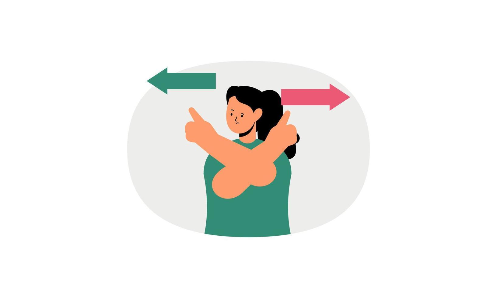 Choice between two options concept. Dilemma concept. Puzzled questioned man doubting, deciding, choosing, comparing alternatives, risks. vector