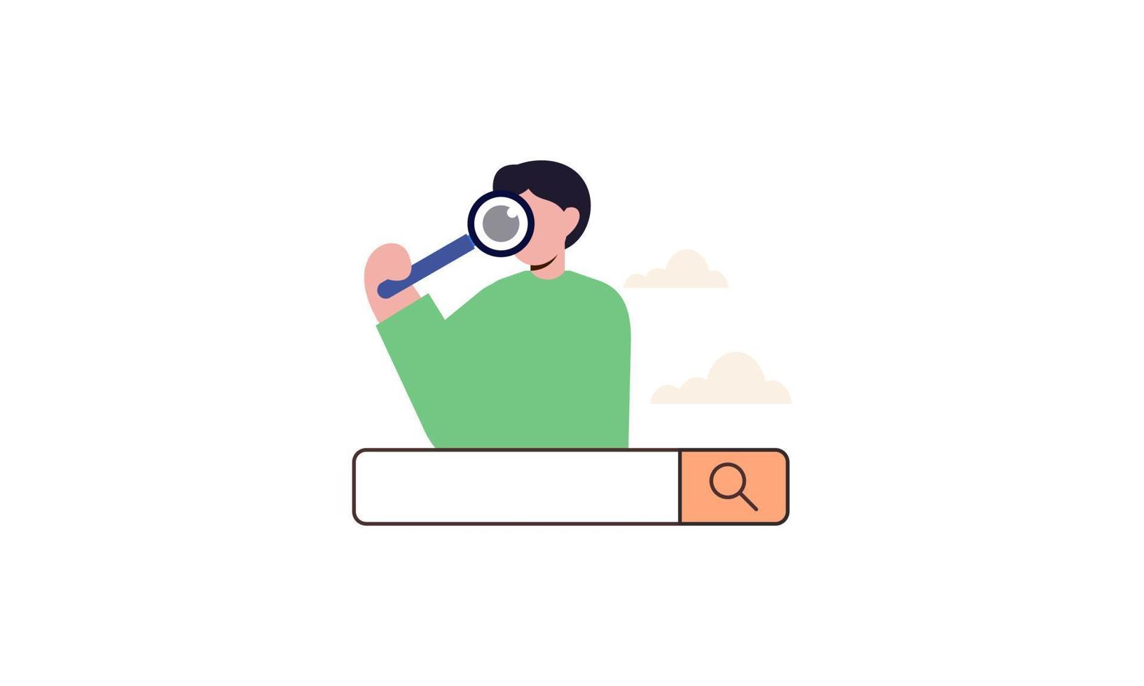Search bars and people browsing online information, surfing internet. Characters look for and find query in web browser vector