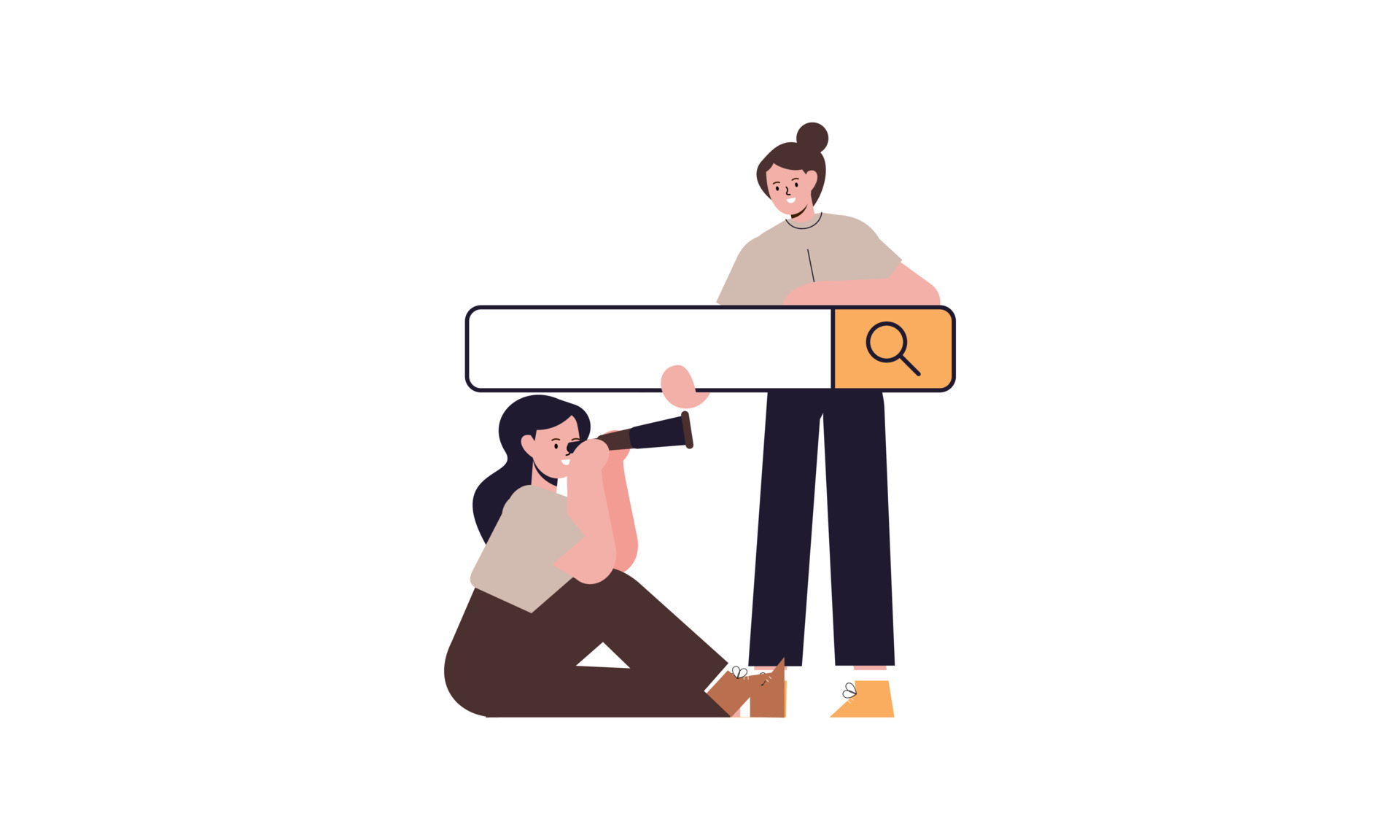 Search bars and people browsing online information, surfing