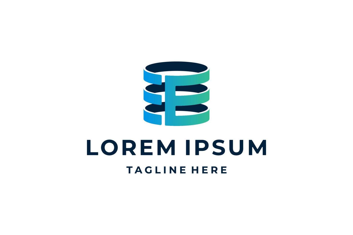 blue green initial letter E coin market logo vector