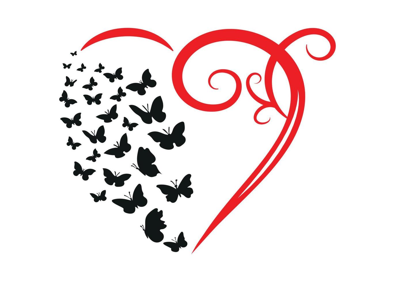butterfly flying and red heart love isolated illustration on white ...