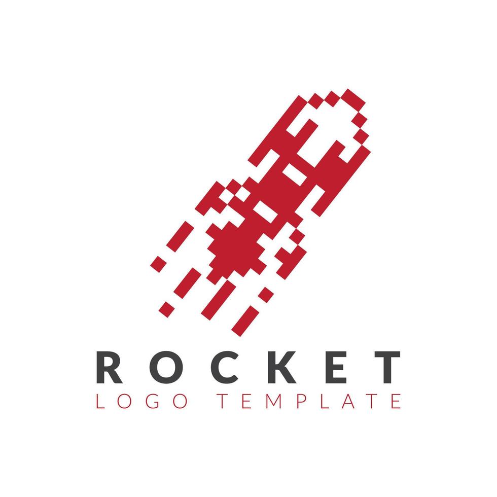 logotipo de cohete en diseño de estilo píxel. adecuado para la identidad de la empresa de tecnología. marca de cohetes de píxeles vector