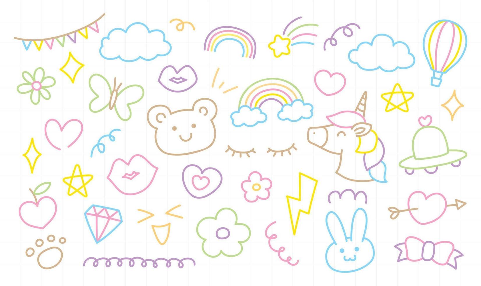 lindo colorido pastel girly dibujado a mano elemento de arte vectorial gráfico en estilo kawaii doodle vector