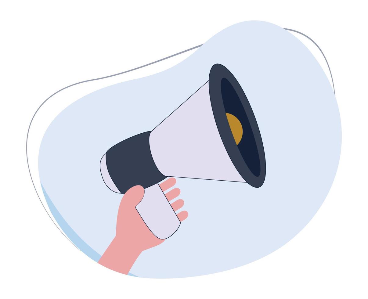 flat megaphone and hand for marketing advertising design. loudspeaker flat vector illustration. businessman holding megaphone