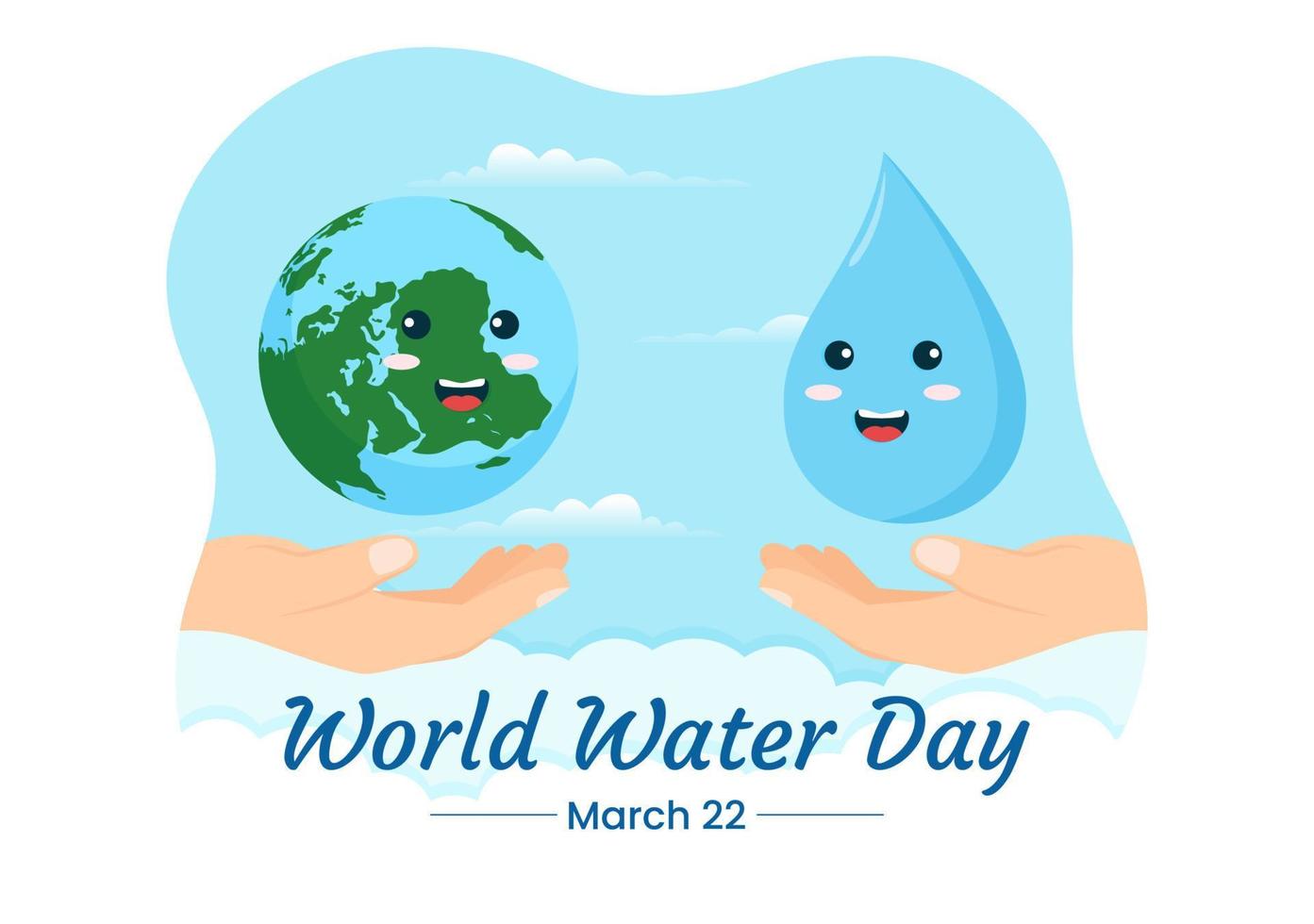 día mundial del agua el 5 de marzo ilustración con gota de agua de la tierra para banner web o página de destino en dibujos animados planos dibujados a mano ilustración de plantillas vector