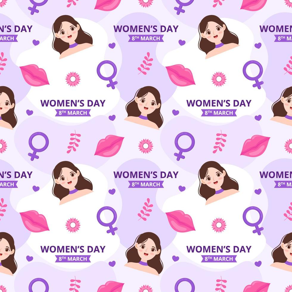 Women Day Seamless Pattern Design with Girl Ornament in Template Hand Drawn Cartoon Flat Illustration vector