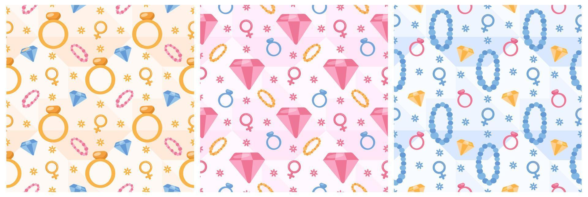 Set of Women Day Seamless Pattern Design with Girl Ornament in Template Hand Drawn Cartoon Flat Illustration vector