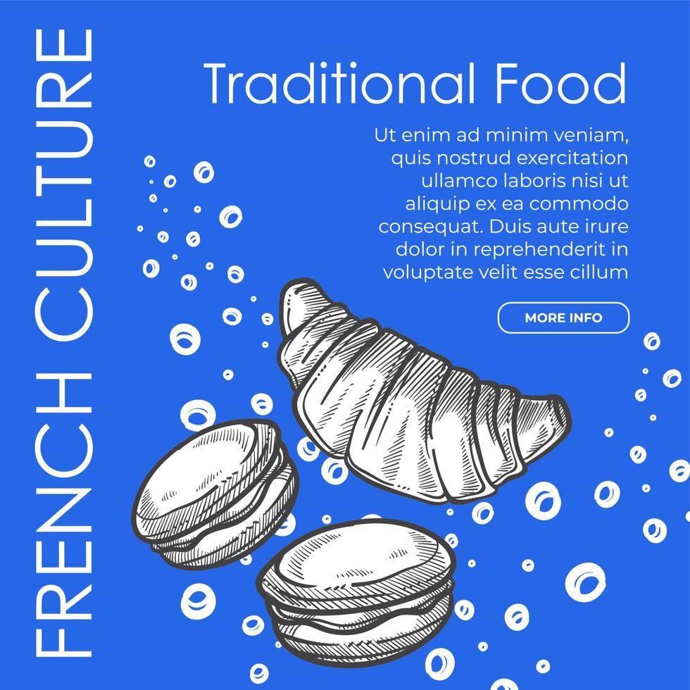 Traditional food and dishes, french culture web vector