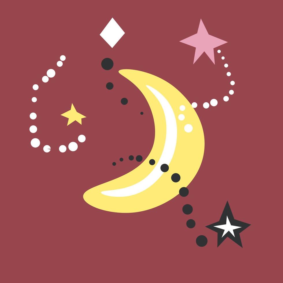 Crescent moon with shooting stars constellation vector