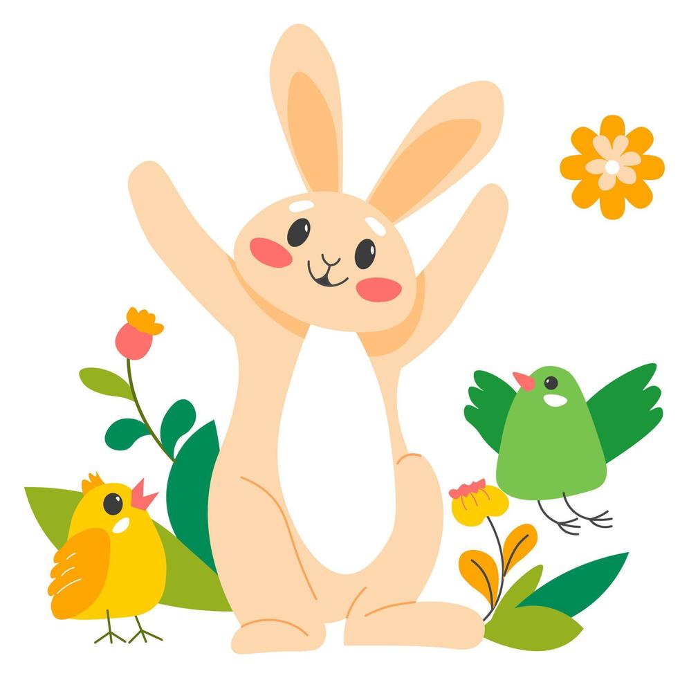 Bunny character and chicken, easter holiday fun vector