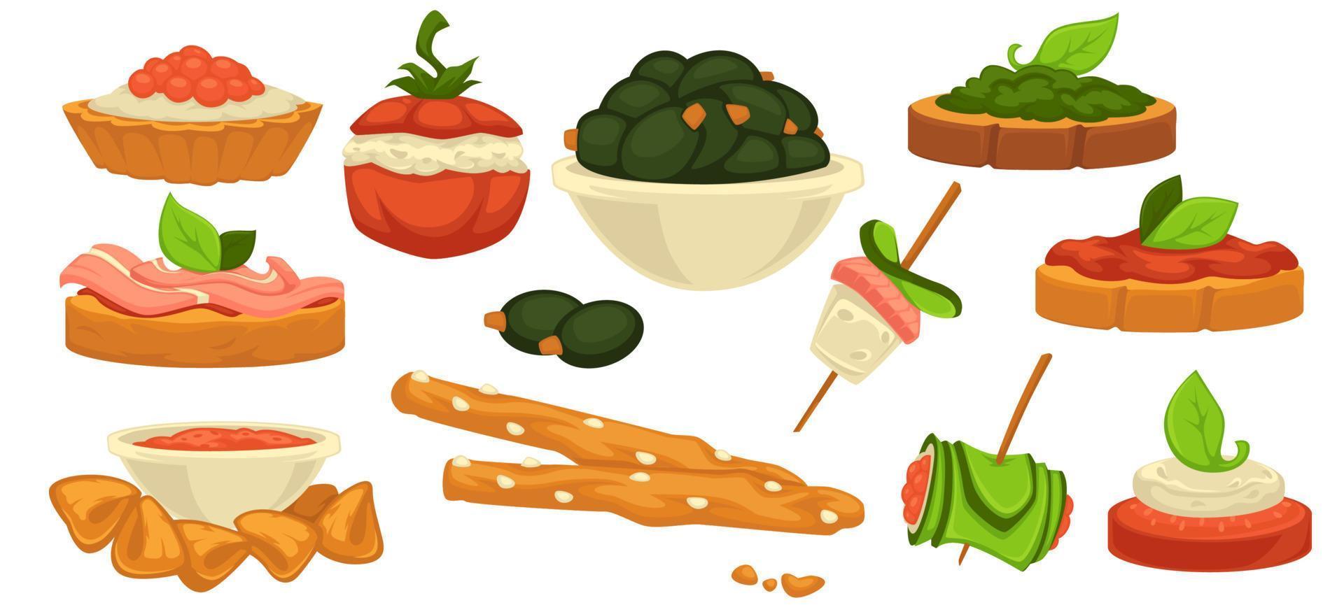 Snacks and appetizers, seaweed and bread canape vector