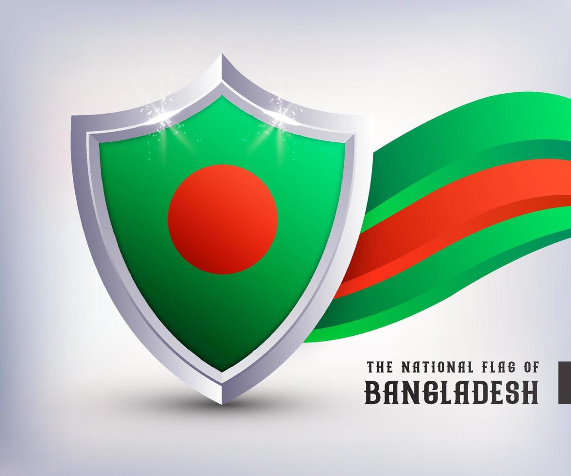 diseño de vector de bandera de escudo de metal de bangladesh. plantilla de diseño de escudo de bandera de bangladesh. diseño de la bandera nacional del día independiente de bangladesh.