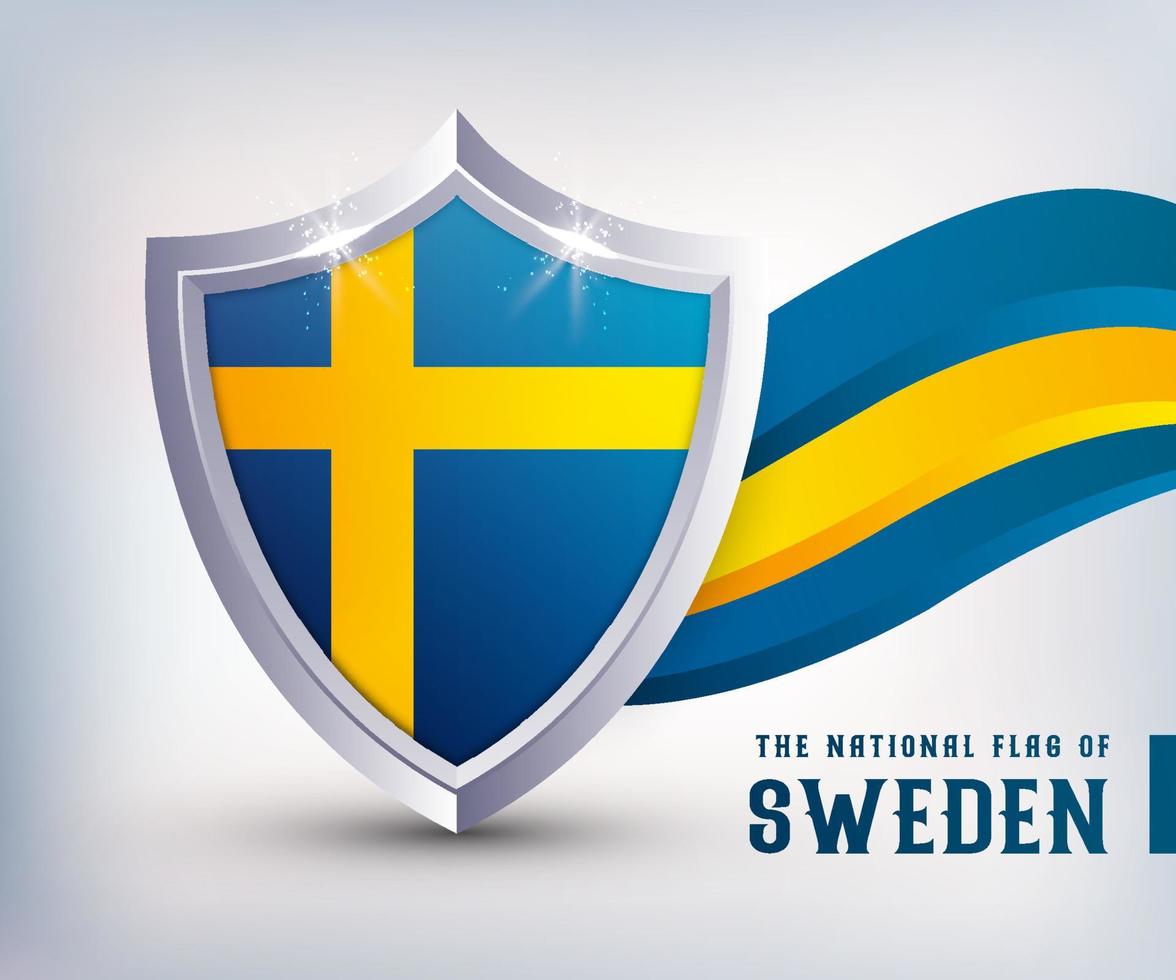 Sweden metal shield flag vector design. Sweden Flag Shield design Template. Sweden independent day national flag design.